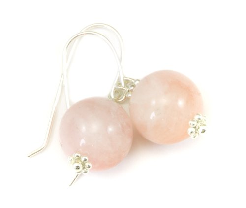 Sterling Silver Morganite Beryl Earrings Soft Pink Round Smooth Cut Drops Beaded Accent
