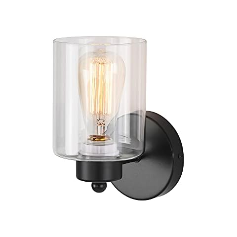 KENMI Metal Sconces Wall Lighting with Clear Glass Shade,Bathroom Black Vanity Light Matte Black Wall Sconce, Matte Black Vanity Lights for Bathroom, Modern Wall Light Fixtures Cover
