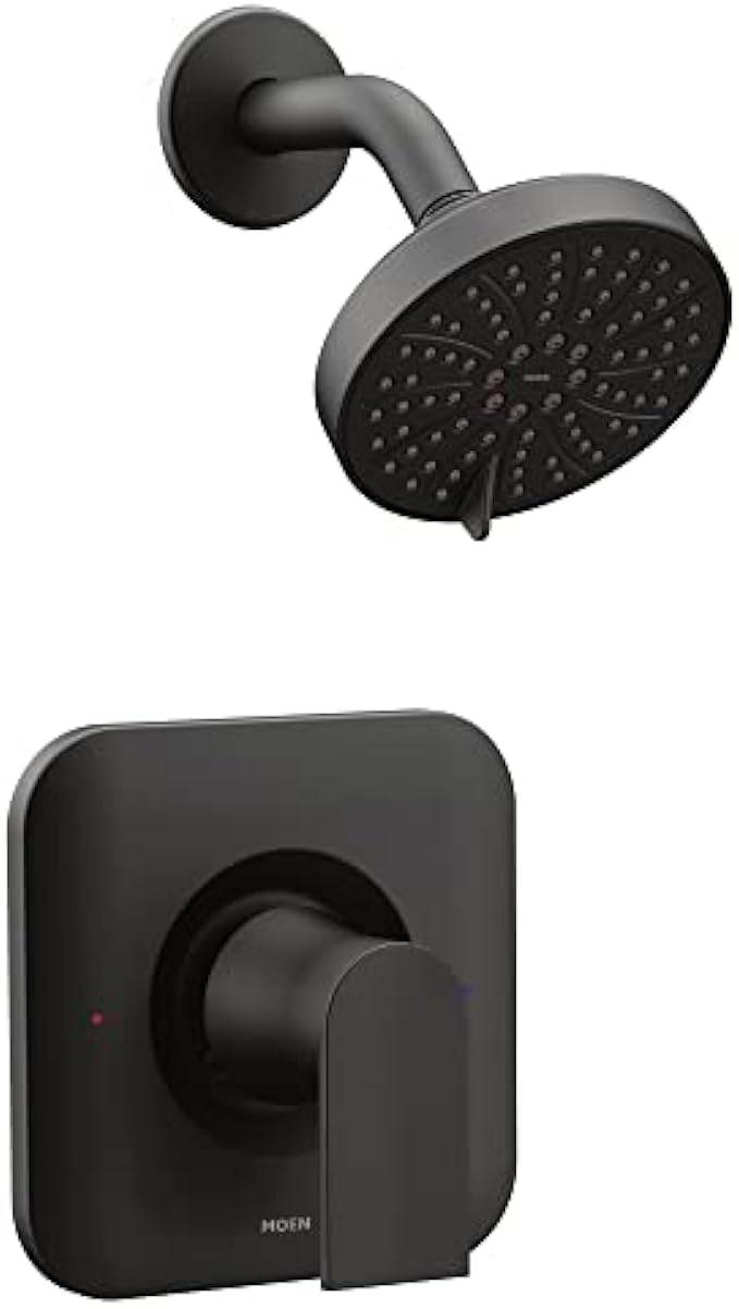 Moen Genta LX Matte Black High-Pressure Balancing Eco-Performance Modern Shower Trim, including Showerhead, Shower Lever Handle for Water Temperature Adjustment (Posi-Temp Valve Required), T2472EPBL