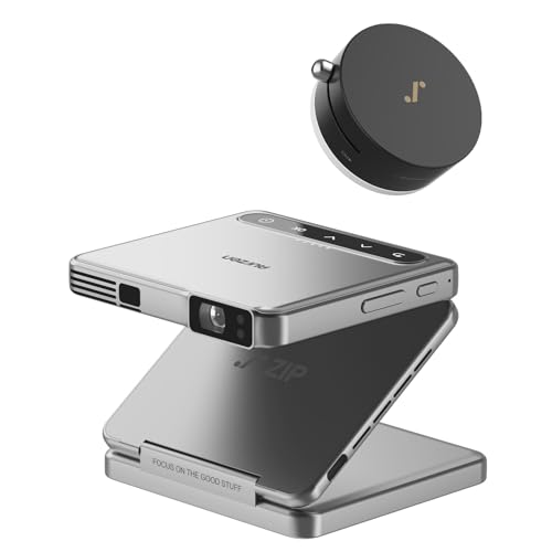 Image of ZIP Tri-Fold DLP Truly Mini Projector Bundle with MagPlay Mount, Zero-Lag Focus, One-Click Screen Mirroring, Full-Screen Mode, Type-C Fast Charging, 5,000mAh Battery, White