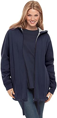Woman Within Women's Plus Size Thermal Waffle Lined Fleece Hoodie - 30/32, Navy Red