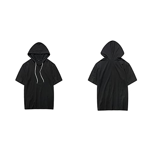 JEsilunmaMY Mens Short Sleeve Drawstring Hooded T-Shirt Loose Casual Cotton Pullover Tees Solid Color Muscle Gym Hoodies3