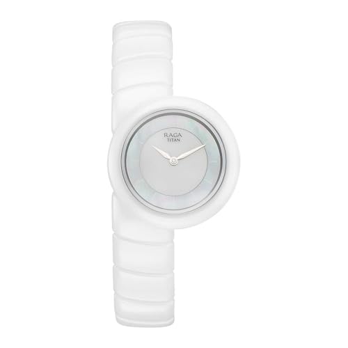 Image of Titan Raga Chic Glam with Quartz Analog M.O.P + Ceramic Dial White Strap Watch for Women - 95391KC01