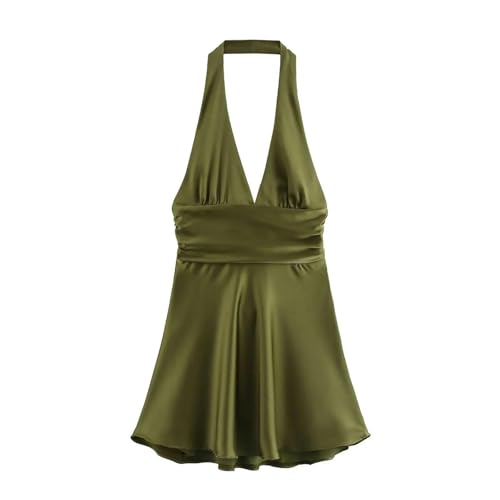Sommer Damen Mode Satin Neckholder Kleid-Grün-XS