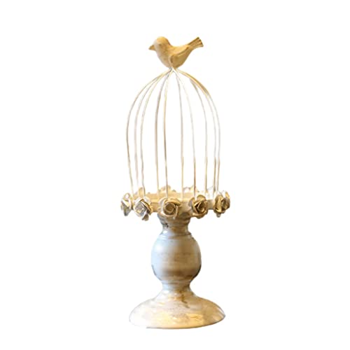 Zsedp Birdcage Candle Holder Candlestick Ornament White Vintage Bird Cage Carved Candle Holder Decoration Home #TOP4