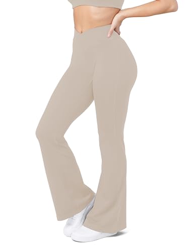 Image of HEGALY Women's Flare Yoga Pants - Crossover Flare Leggings Buttery Soft High Waisted Workout Casual Bootcut Pants
