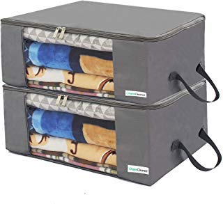 Comforter Storage Bags for Blankets by Chaos Cleared - Bedding, Quilts, Clothing & Pillows - Can fit King/Queen-Sized Blanket - Moth/Dust-Proof, Compact, Foldable Light & Portable 2-Pack (Grey)