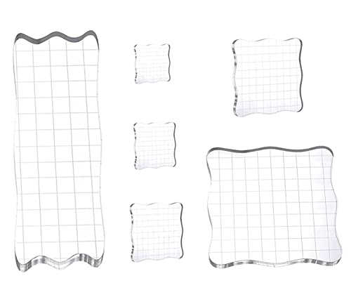 Lot de 6 blocs en acrylique pour tampons en silicone - Carré transparent avec lignes de grille pour scrapbooking - Bricolage - Artisanat - Ornements ondulés Cover