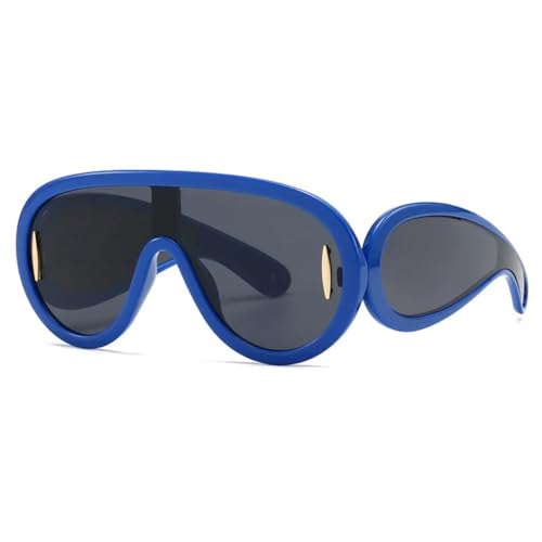 Lunettes de soleil surdimensionnées verres miroir monoblocs finition bleu gris de qualité
