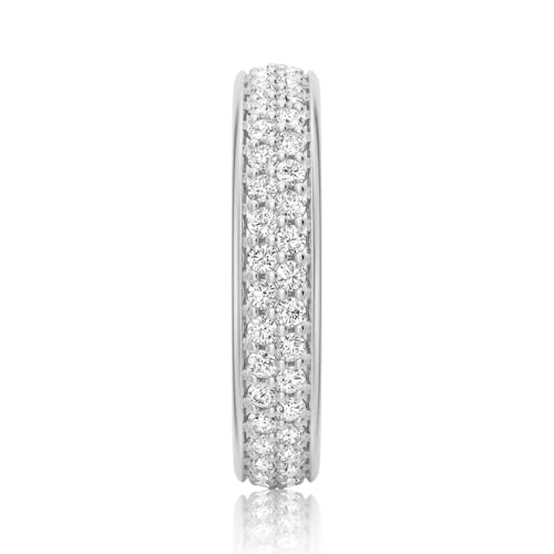 MSBLUE 1.5CT Double Row Pavé Moissanite Wedding Eternity Band Ring, 14K White Gold Vermeil, Rhodium Finish4