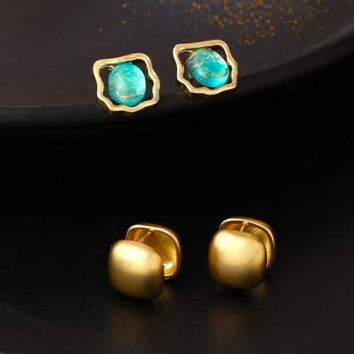 Image of Yellow Chimes Earrings for Women and Girls Fashion Golden Stud Earrings For Women | Gold Plated 2 Pairs Geometric Shaped Stud Earrings | Birthday Gift for Girls & Women Anniversary Gift for Wife