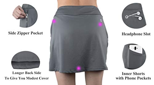 slimour Women Travel Skirt with Pockets Athletic Skirts Active Skirt with Shorts Hiking Skort Grey 4