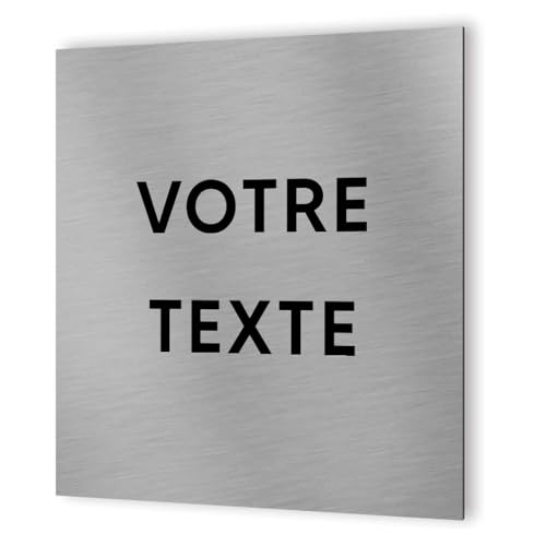 DECOHO - Panneau signalétique personnalisable avec votre texte 1 ou 2 lignes - Format 20 cm x 20 cm en Dibond Aluminium brossé