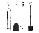 Ensemble complet : Ce lot de 4 accessoires de cheminée en fer forgé comprend une pince, un tisonnier, un balai et une pelle à cendres, offrant tout le nécessaire pour entretenir votre foyer