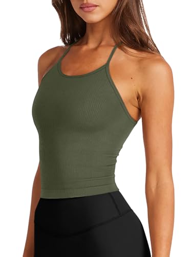 Image of LASLULU Womens Sports Bra Seamless Long Tank Spaghetti Strap Workout Bra