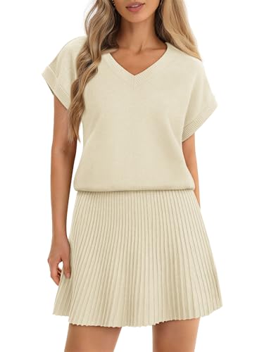 COCCKO Women's Two Piece Matching Sweater Sets Knit Short Sleeve