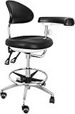 aienvh Dental Stool Dentist Chair with 360 Degree Rotation Armrest Height Adjustable Doctor Chair Black PU Leather Assistant Stool