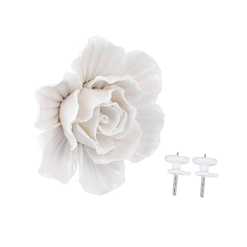 Ciieeo Adorno de Pared de Rosa de Cerámica Blanca Decoración Mural Creativa para Interiores y Exteriores S para y Entradas