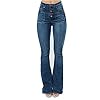 Womens-Skinny-Bell-Bottom-Jeans-High-Rise-Flare-Denims-Bootcut-Denim-Pants Women's Retro Style Skinny Bell Bottom Jeans Classic High Rise Button Fly Flare Jean Mid-Rise Slim Fit Long Bootcut Denim Pants (Navy Blue,Medium)