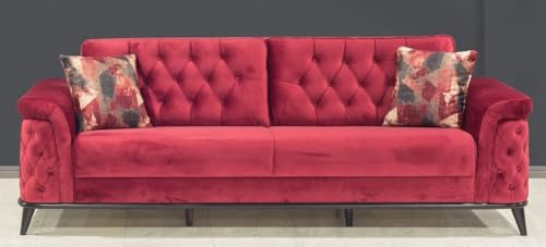 Casa Padrino Canapé lit Chesterfield rouge/noir 230 x 90 x H. 80 cm - Canapé de salon moderne - Meuble de salon Chesterfield