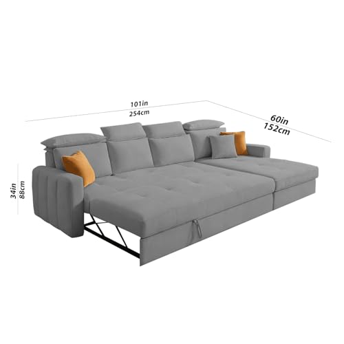 Image of Casaliving Gagnon RHS 6 Seater L Shape Corner Sofa Cum Bed for Living Room (Dark Grey Fabric) Premium Fabric Sofa