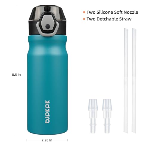 Image of BJPKPK 18 oz Water Bottle with Straw & Handle, Insulated Stainless Flask | Leak Proof Locking Lid, Thermal, Double Wall Vacuum, Keeps Hot /Cold, BPA Free, Dishwasher Safe, Travel & Sports, Laguna