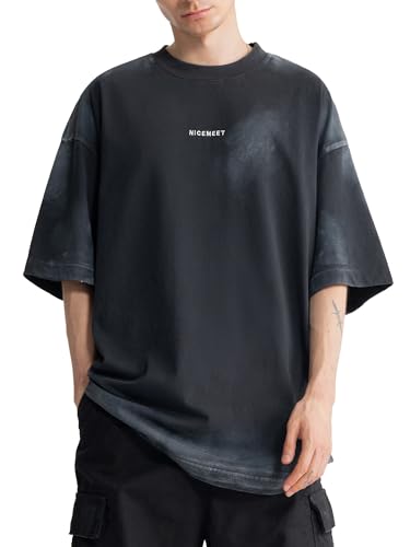 Nicemeet Men's Oversized T-Shirt Unisex Streetwear Short Sleeve Hand-Painted Graffiti