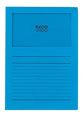 Elco Ordo Classico Papier-Organisationsmappen 220 x 310 mm 120 g/m² mit Aufdruck und Sichtfenster 180 x 100 mm Karton à 100 Stück leuchtend blau