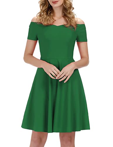 GRACE KARIN Women's Retro Off Shoulder V-Neck Party Picnic Pinup Dress Size XL Green CL020-3