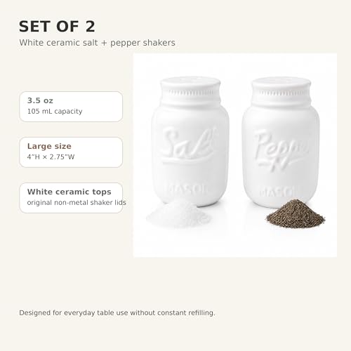 Comfify White Mason Jar Ceramic S&P Shaker Set – Large, 3.5 oz by Comfify - Used condition - Image 2