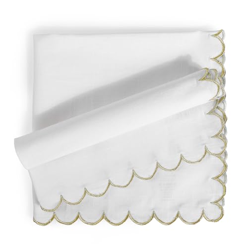 Image of FINGERCRAFT Scallop Edge Cloth Napkins | Set of 6 | 20x20 Inches | 100% Cotton | Table Napkins for Any Occasion | Washable, Perfect for Parties and Everyday Use (White Gold Slub, Set of 6)