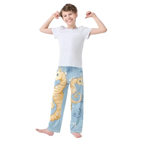 ZZXXB Seahorse with Coral Boys Long Pants Soft Trousers Elastic Waist Kids Lounge Bottoms with Pockets S-XL3