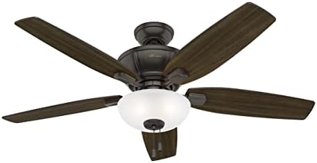 Hunter 52 inch Indoor Ceiling Fan with LED Light - Bronze Ceiling Fan with Pull Chain, For Bedroom, Living Room, or Kitchen, Standard Mount, No Remote, 5 Blades - Kenbridge 53376, Noble Bronze