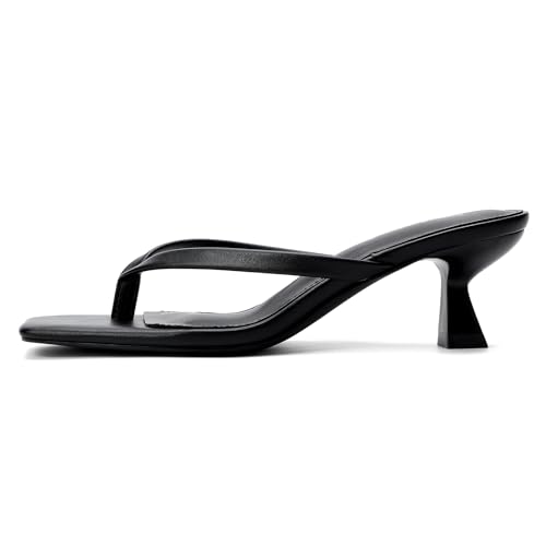 Image of Goderci Kitten Flip Flop Thong Low Heels for Women Square Open Toe Slip On Heeled Sandals