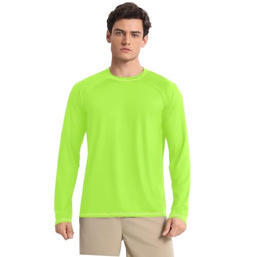 Green Yellow Shirts Summer UPF 50+ Lightweight Elasticity Mens Sun Protection Long Sleeve Water Fishing
