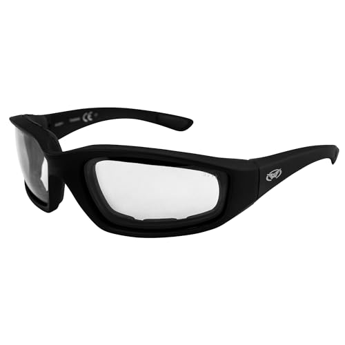 Global Vision Polarized Auto-Darkening Photochromic Motorcycle Sunglasses Padded Black Frame Light Grey to Smoke Lenses Z87.1 Kickback Z 24