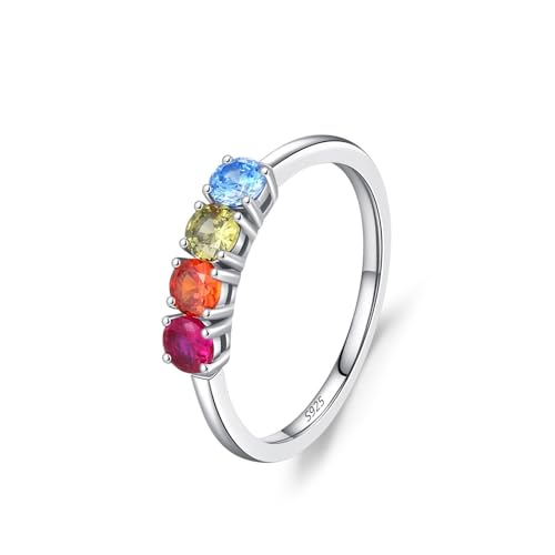 Bague femme argent avec zircone cubique multicolore ronde, le cadeau idéal de style vintage