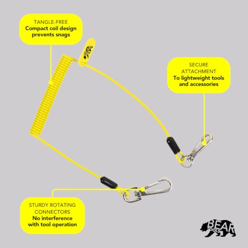BearTOOLS Coil Tool Lanyard | Max Load 2lbs Ultra-Compact Design, Elastic, PU-Coated | Dual-Connectors, Easy-Attachment for Safety of Lightweight Hand Tools in Scaffolding, Construction (1-Pack) - Thumbnail 4