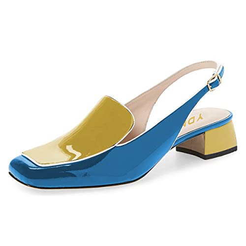 Image of YDN Women Closed Square Toe Block Low Heels Slingback Formal Loafer Dressy Shoes Office Lady Pump Size 4-15 US