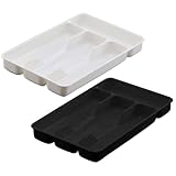 Otbushit Organizzatore per cassetti Utensili 2 Pezzi Portaposate in plastica con 4 Scomparti Pratico Organizer per cassetti per Accessori da Cucina Utensili Nero Bianco