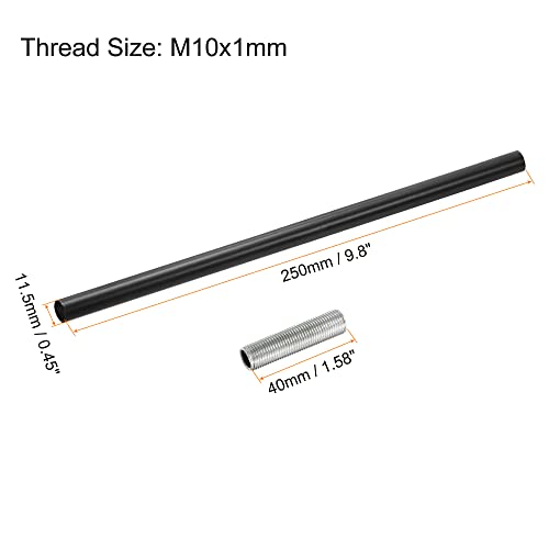 Image of MECCANIXITY Threaded Extension Rod, 9.8 inch Lamp Pipe with Connector Light Fixture Parts for Pendant Light Island Lighting Chandeliers Stems, Black 2 Set