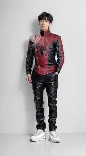 Spideey Men Maroon Faux leather Jacket Super hero Movie Design4