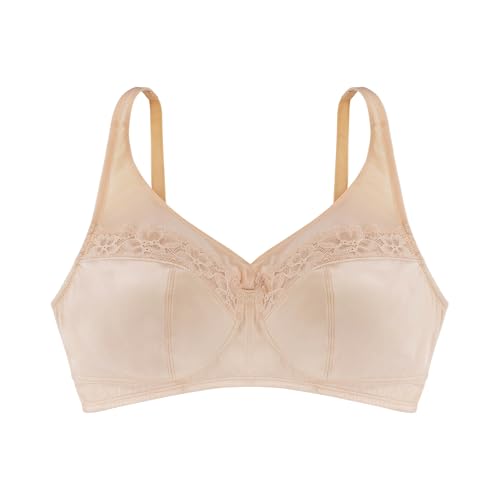 Dorina Sujetador Minimizador Teagan Mujer – Sin Aros, Sin Relleno, Cobertura Total, Tirantes Ajustables Extra Anchos, Soporte Trasero en U Power Mesh, Diseño de Satén y Encaje, Beige