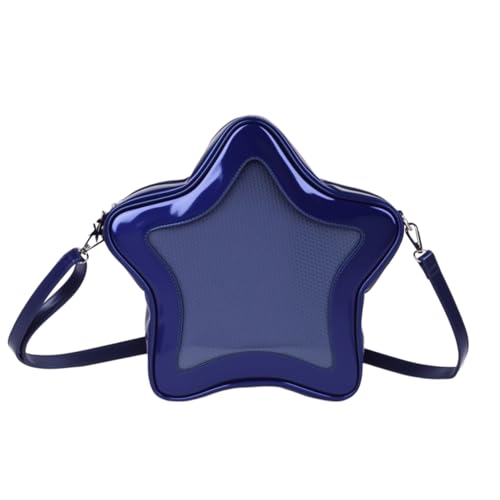 Image of Star Shape Ita Bag Pins Display Crossbody Bag PU Leather Backpack Y2k Aesthetic Cute Handbag (Dark blue)