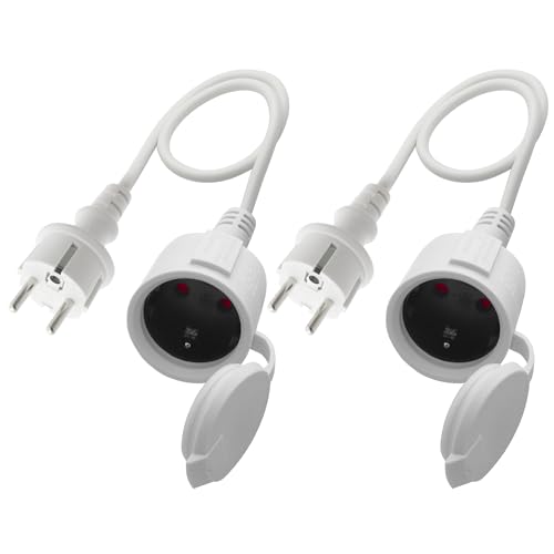 LANMINGLEL Cable alargador Schuko Corto, Cable de alimentación Corto Schuko, alargador de Enchufe, 3x1,5 mm² 16 A 250 V IP44 para el hogar y la Oficina. (Blanco-Directo, 0.5)