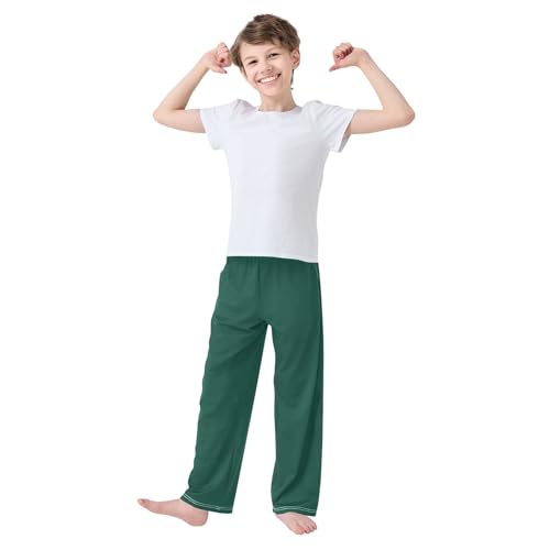 ZZXXB Dark Green Boys Long Pants Soft Trousers Elastic Waist Kids Lounge Bottoms with Pockets S-XL2