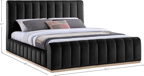 Image of Meridian Furniture AmaraBlack-K Collection Modern | Contemporary King Bed, Ultra Luxe Black 460 GSM Velvet, Natural Finish, Solid Wood Base and Inner Frame, 82.5 inch W x 99 inch D x 51 inch H, Black, King