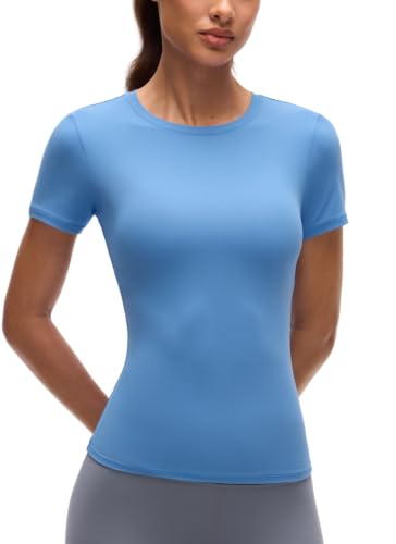 Image of CRZ YOGA Softembrace High Neck T-Shirt | Workout, Ultra Soft, Tight Fit, Waist Length, Short Sleeve Tops for Women