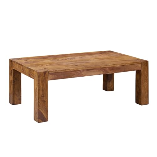 FineBuy Couchtisch Sheesham Massivholz 110cm · Rechteckiger Wohnzimmertisch aus Echtholz · Handgefertigter Sofatisch im Landhaus Design mit klarer Linienführung