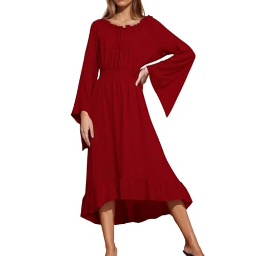 Robe médiévale rétro pour femme avec manches trompette évasées et coupe longue évasée en A